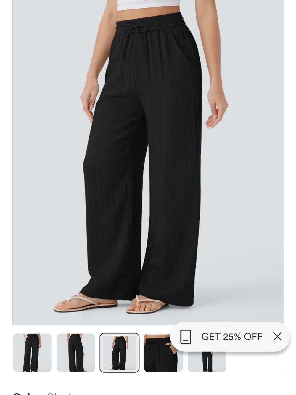 Halara High Waisted Linen Feel Wide Leg Drawstring Pants for Women - Black